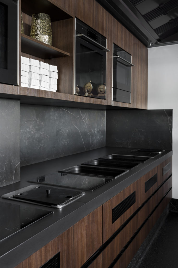 modern black stone kitchen bench