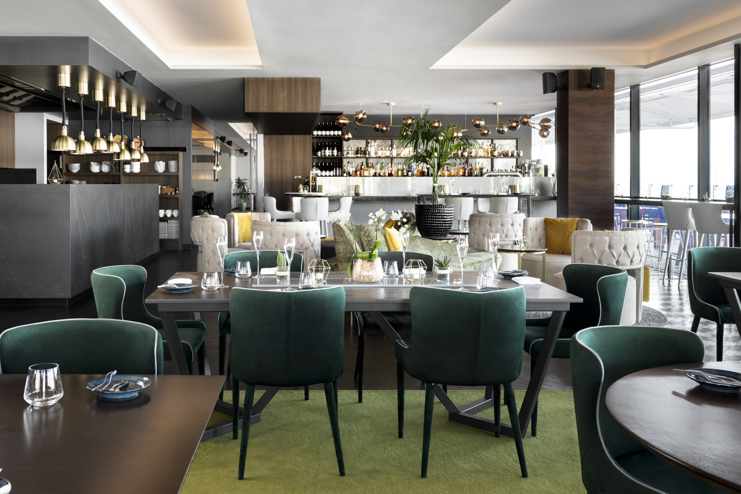 beautiful dining area with stone surfaces